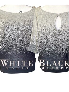 White House Black Market Pewter Metallic Ombre Dolman Sleeve Keyhole Sweater (L)